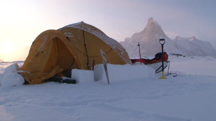 Sunset at the camp in the Revoir Pass - Sam Ford Fiord 2010 expedition