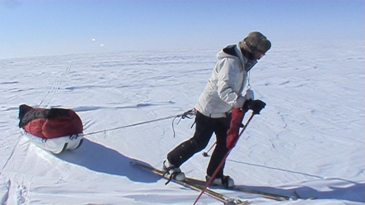 Ingrid skiing on the glacier plateau - Penny Icecap 2009 expedition