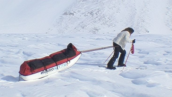 Ingrid overcoming the petrified snowdrifts - Penny Icecap 2009 expedition