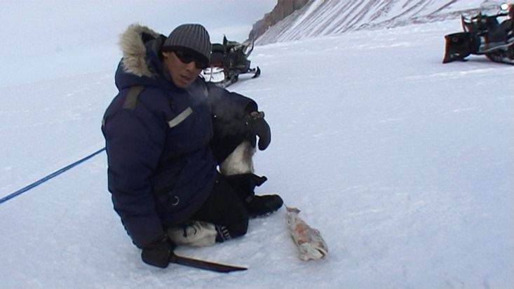 Lunch in route based on frozen Arctic Char - Nanoq 2007 expedition