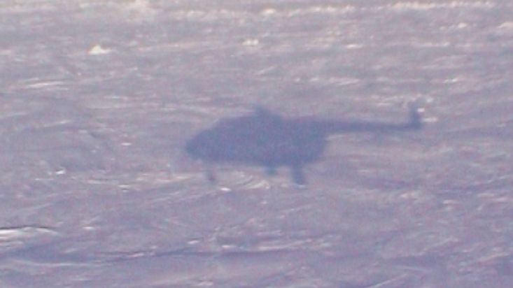 Landing of the helicopter in the Arctic Ocean - Geographic North Pole 2002 expedition