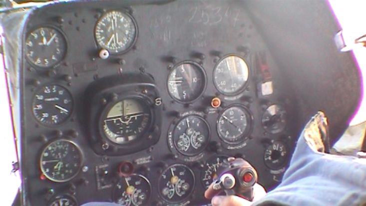 In the cockpit of the helicopter - Geographic North Pole 2002 expedition