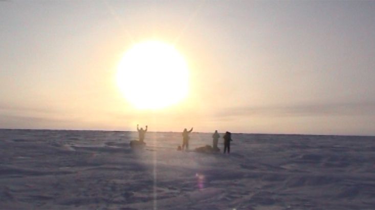 Take off from the helicopter from the first departure point - Geographic North Pole 2002 expedition