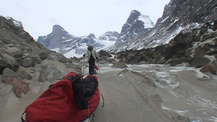On the sandy terraces near the destroyed bridge of the Weasel River - Penny Icecap 2009 expedition